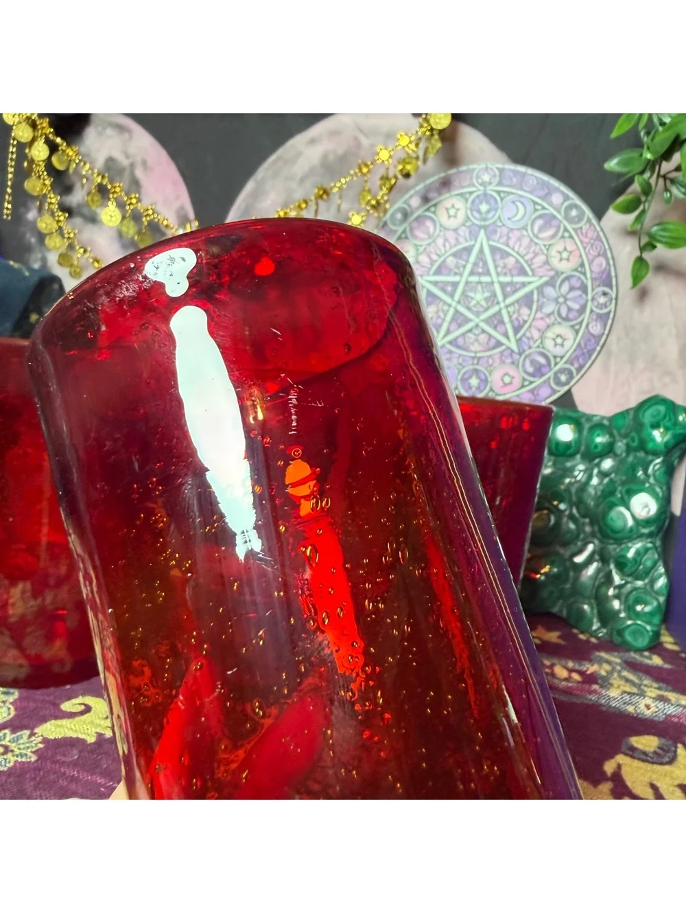 Set Of 4 Ruby Red Hand Blown Glass Bubble Glass Drinking Cups